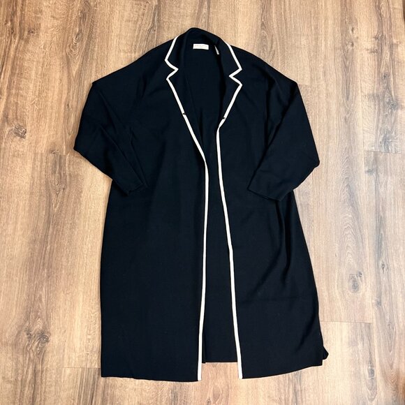 Lord & Taylor Long Cardigan Sweater Knit Jacket Black Contrast Edging Sz 2X - Picture 8 of 11